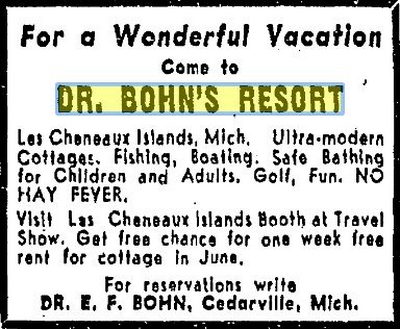 Berlins Resort (Dr. Bohns Cottages, Dr Bohns Resort) - May 1949 Ad (newer photo)